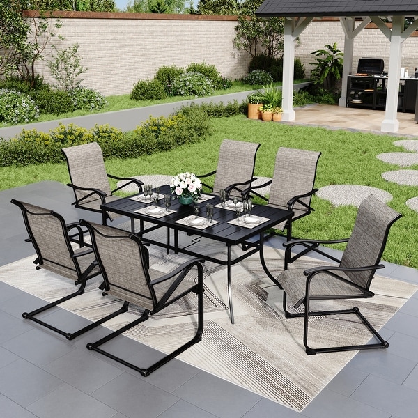 7 Pieces Patio Dining Set，6 x C Spring Motion Chairs Textilene and 1 Metal Table with 2.6