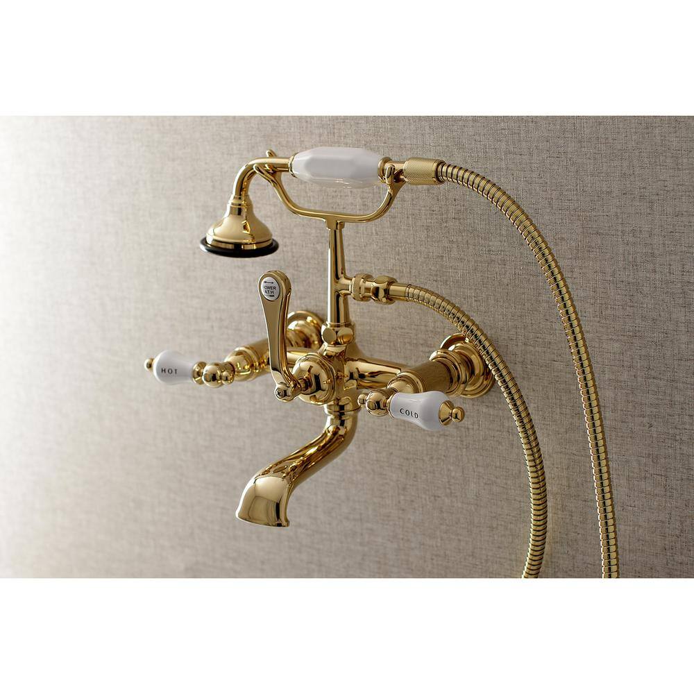 Kingston Brass Vintage 7 in. Center 3-Handle Claw Foot Tub Faucet with Handshower in Polished Brass HAE555T2