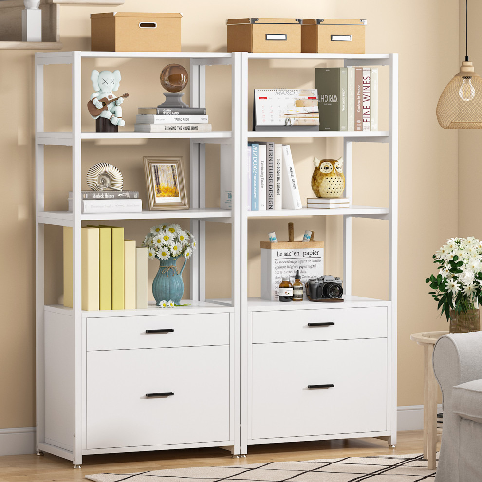 4 Tier Modern File Cabinet With 2 Drawers   Contemporary   Bookcases   by Tribesigns  Houzz