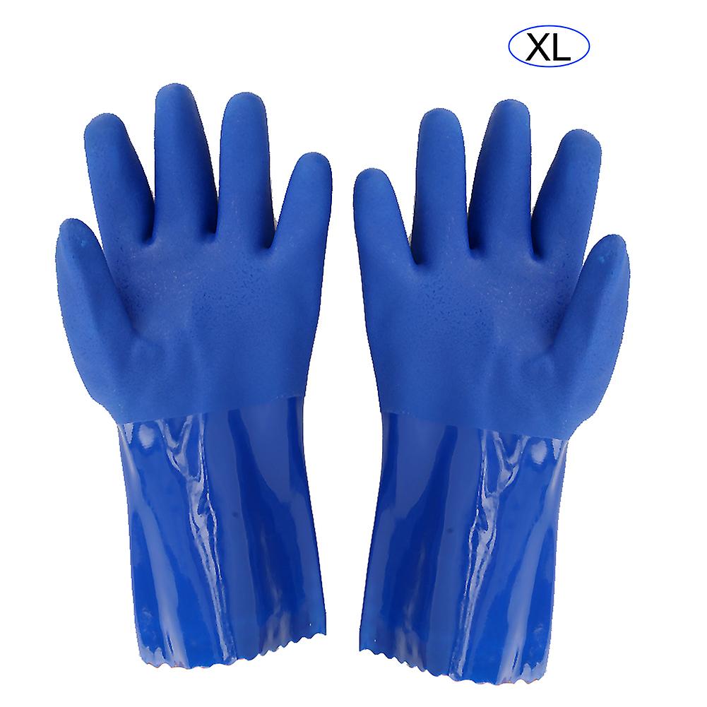 Pvc Chemical Resistance Gauntlet Knitted Cotton Lined Straight Sleeve Safety Gloves Non Slip(xl )