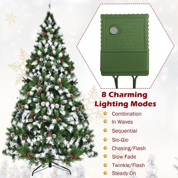 Gymax 6/7.5/9 FT Prelit Snow Sprayed Christmas Tree Artificial Xmas