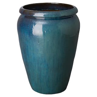 Emissary Tall 28 in. L x 39 in. H Teal Ceramic Round Planter with Drainage Hole 12464TL-3