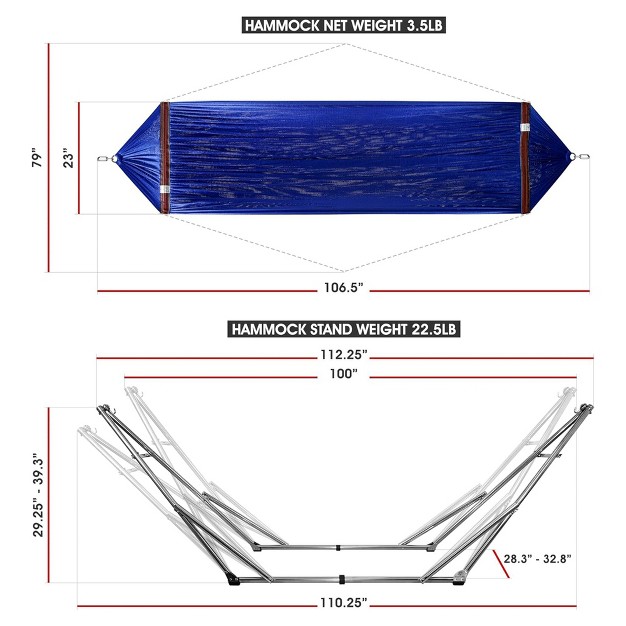 Double Hammock Swing With Adjustable Powder coated Steel Stand And Carry Bag For Indoor Or Outdoor Use Blue