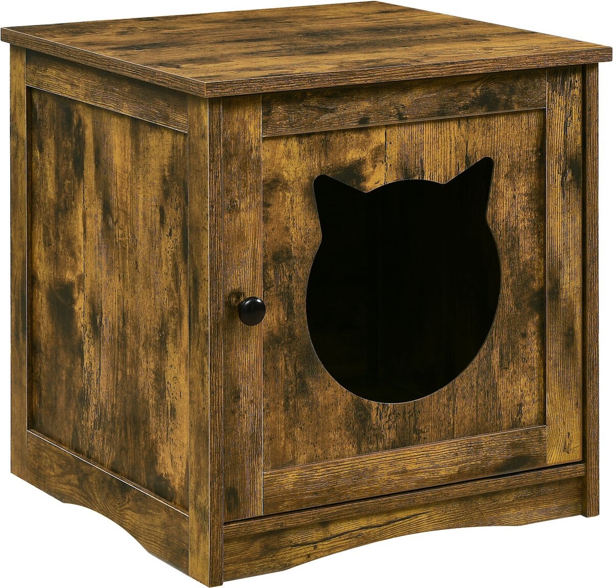 Sweet Barks Enclosed House Side Table Cat Litter Box， Rustic Brown