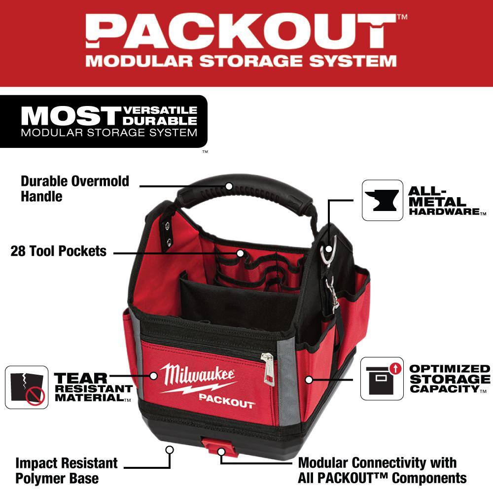 MW 10 in. PACKOUT Tote with 11-in-1 Multi-Tip Screwdriver with Square Drive Bits 48-22-8310-48-22-2761