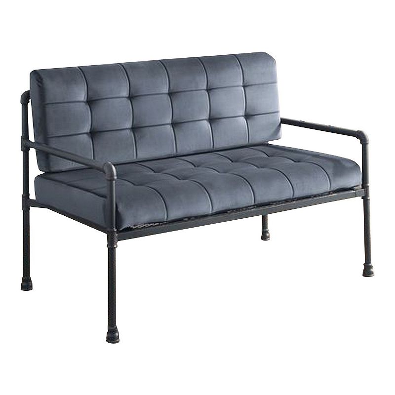 Loveseat with Tufted Velvet Seat and Metal Frame， Gray