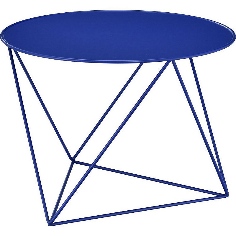 Accent Table with Open Geometric Base and Round Top， Blue