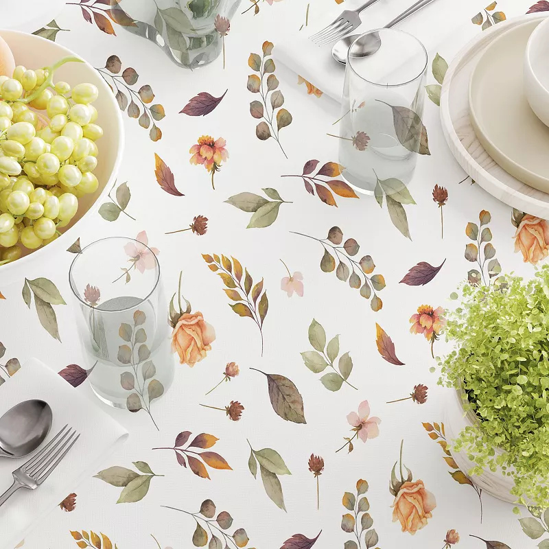 Rectangular Tablecloth， 100% Cotton， 52x104， Falling Leaves and Flowers