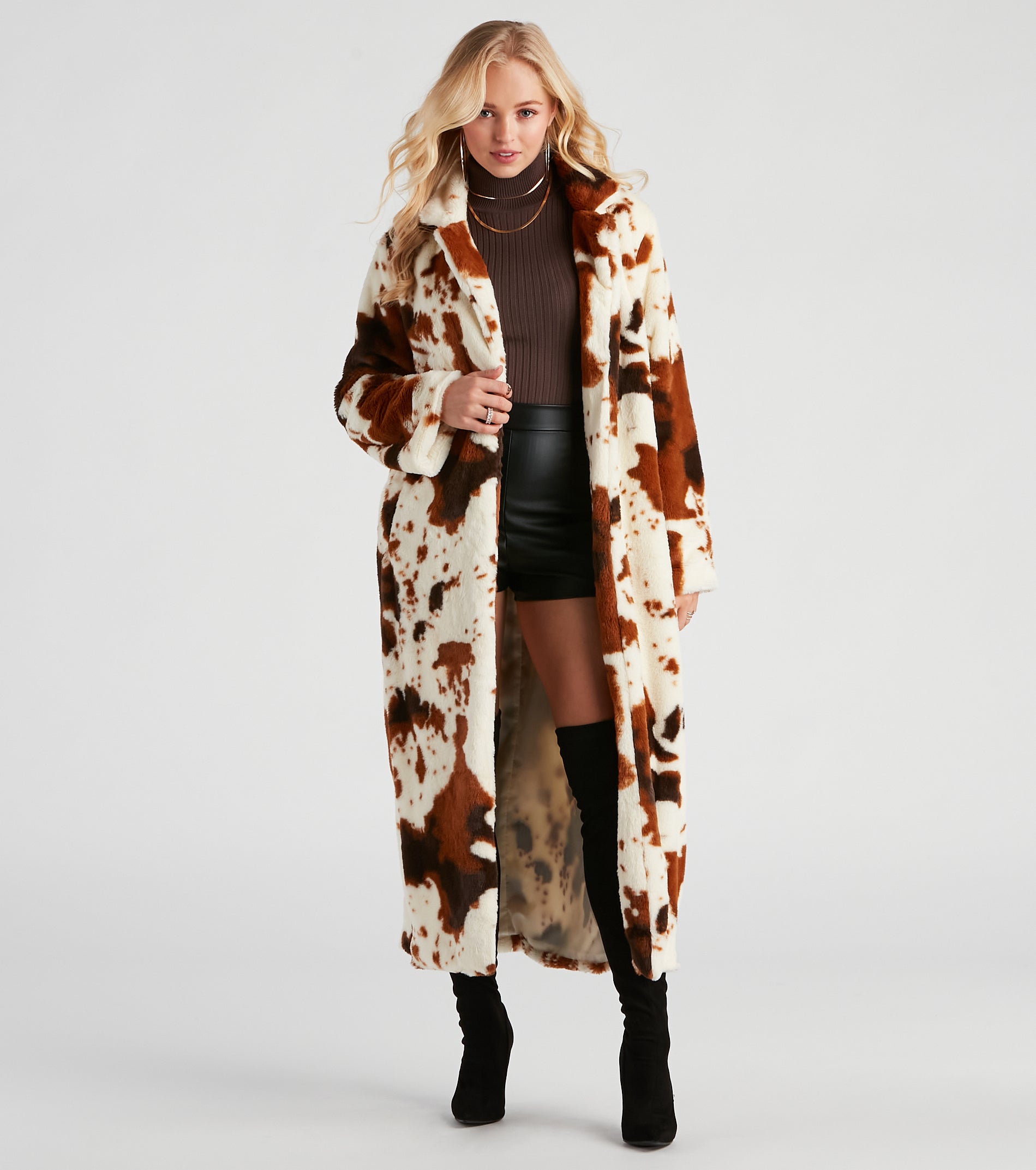 Cruella De Cow Faux Fur Long Coat