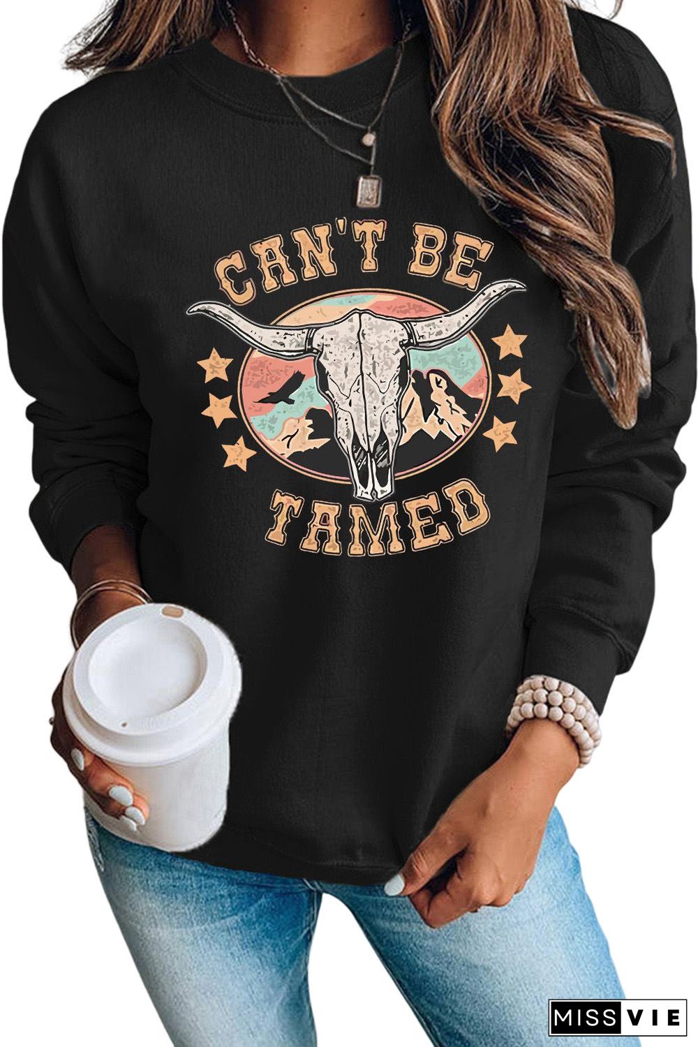 Black Can'T Be Tamed Ox Head Graphic Sweatshirt