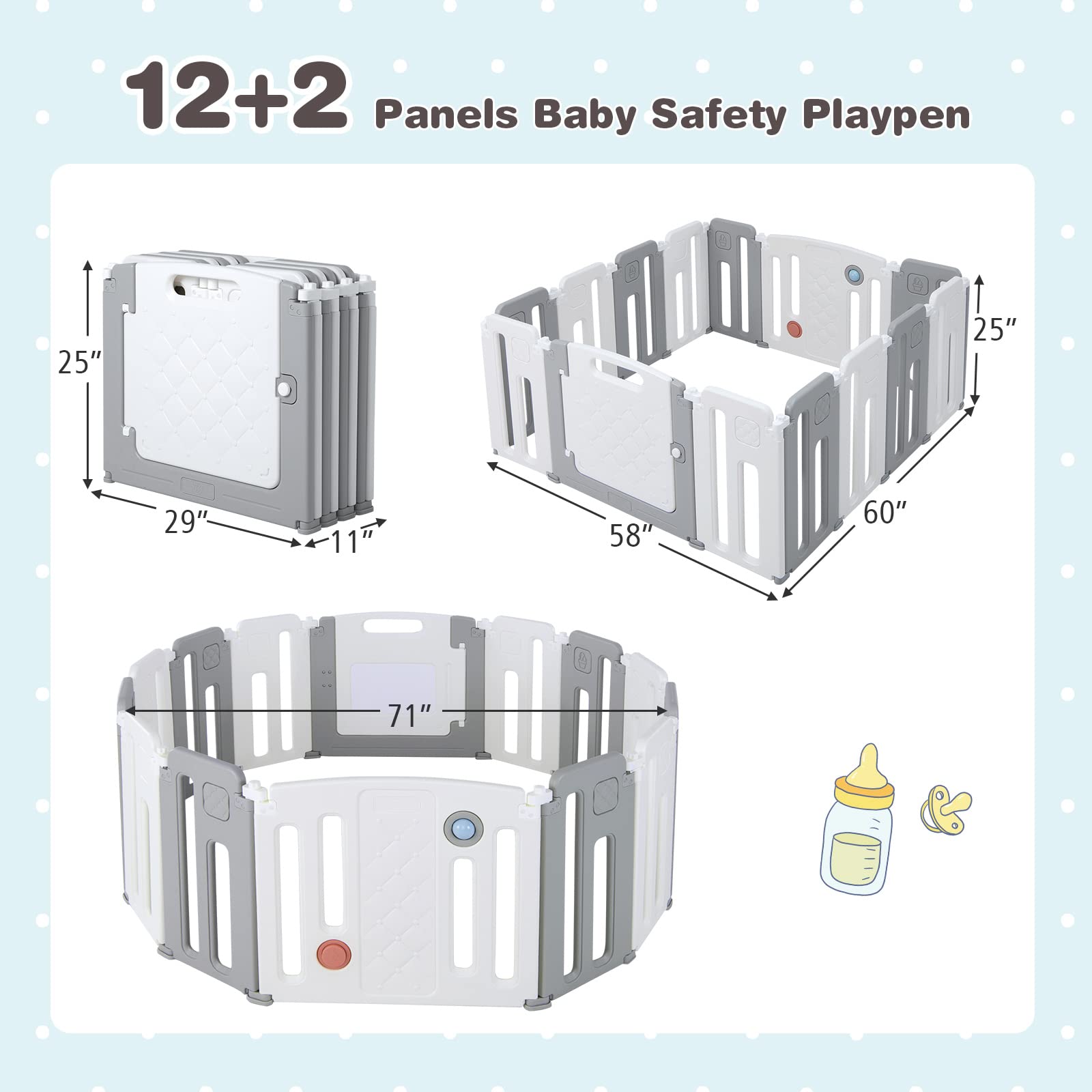 Costzon Baby Playpen, Foldable Activity Play Center with Safety Gate