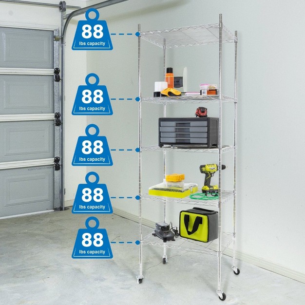 Mount it Height Adjustable 5 Tier Wire Shelving With Wheels Rolling Garage Shelves Closet Metal Racks With Shelves And Shelving Or Utility Shelf