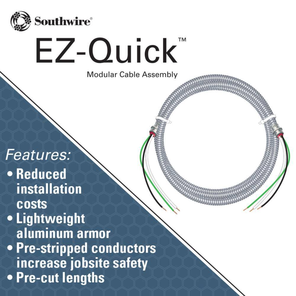 Southwire 10 ft. 122 Solid CU MC (Metal Clad) Armorlite Modular Assembly Quick Cable Whip 56482201