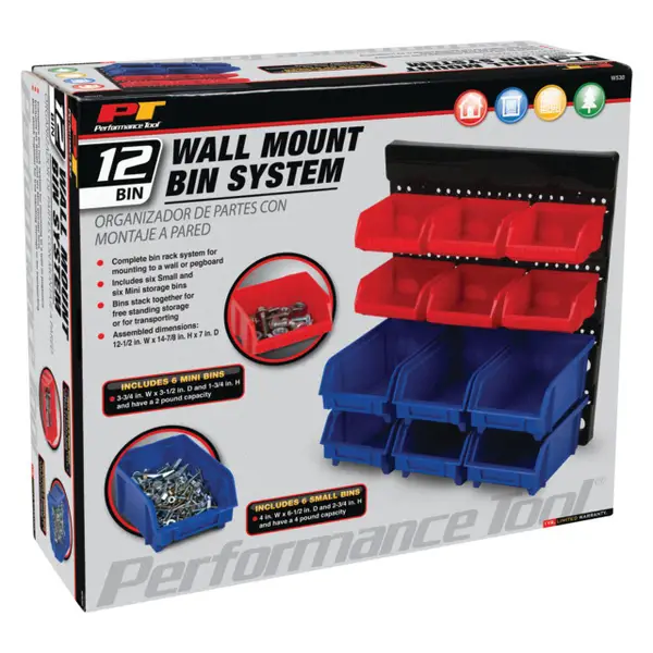 Performance Tool 12 Bin Wall Mount Bin System