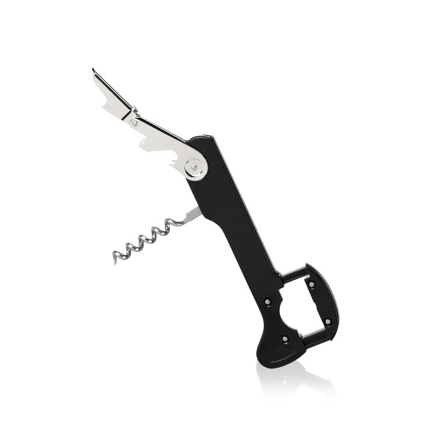 True Recoil Double Hinged Corkscrew Classic Black Wine Key With Extendable 4 Wheel Foil Cutter