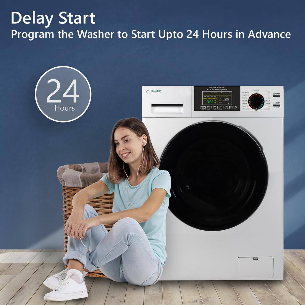 Equator 24 in. 1.9 cu.ft. Digital Compact 110V VentedVentless 18 lbs Washer Dryer Combo 1400 RPM in White EZ 5500CV White