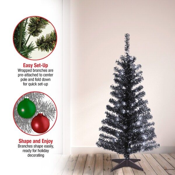 National Tree Company 4 ft. Tinsel Tree，Black，with Clear Lights