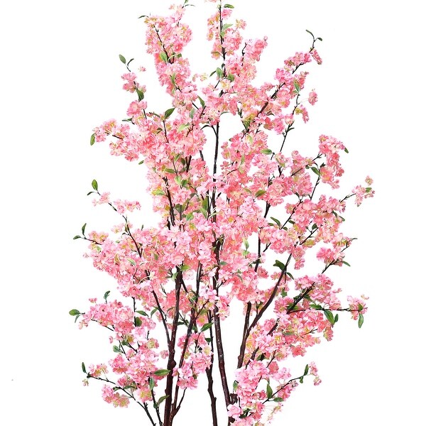 6.5ft Pink Artificial Cherry Blossom Flower Tree Plant in Black Pot