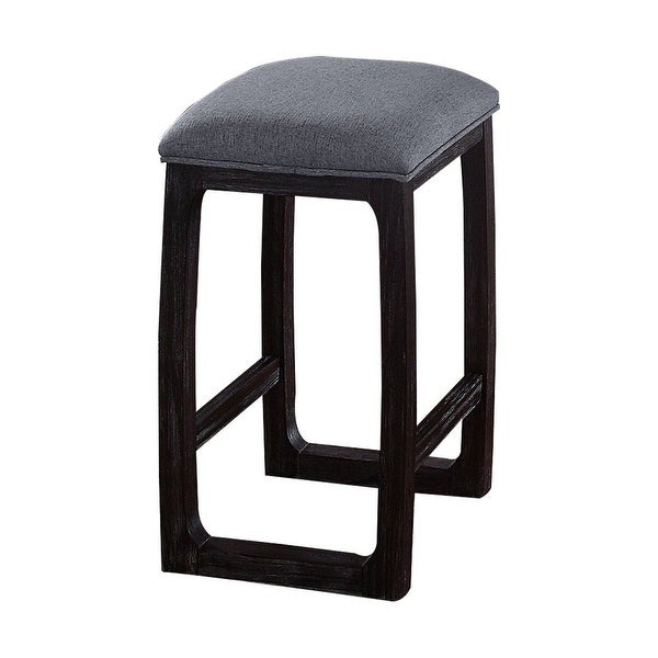 Wooden Counter Height Stool with Fabric Upholstered Seat， Gray and Brown - 25 H x 16 W x 16L Inches