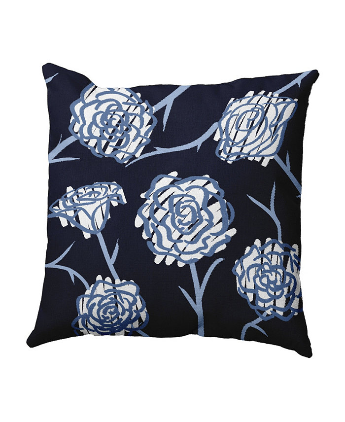 E by Design Spring Floral 2 16 Inch Navy Blue and Blue Decorative Floral Throw Pillow