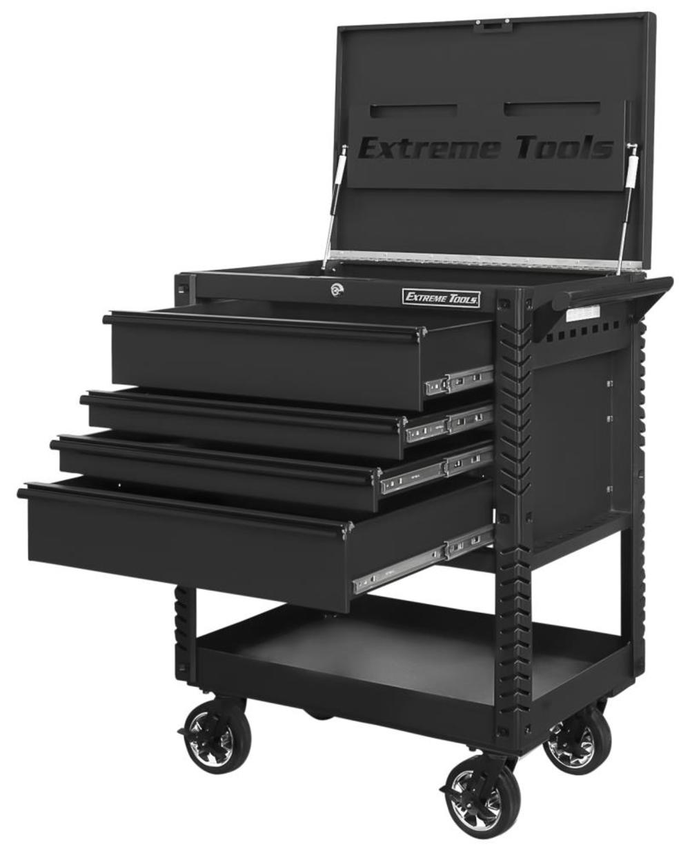 33 4 Drawer Deluxe Tool Cart with Bumpers， Matte Black with Black Drawer Pulls