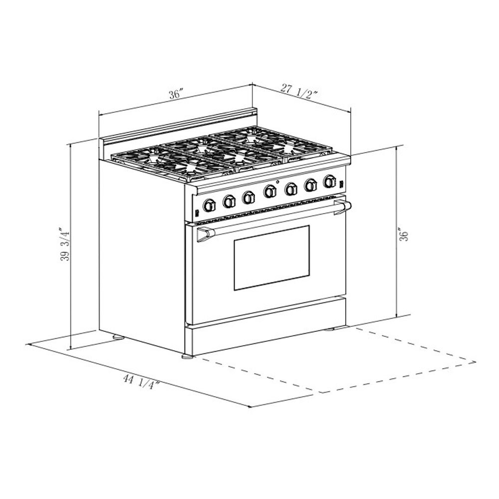 Thor Kitchen HRG3618U 36 inch 6 burner Professional Style Gas Range   Silver