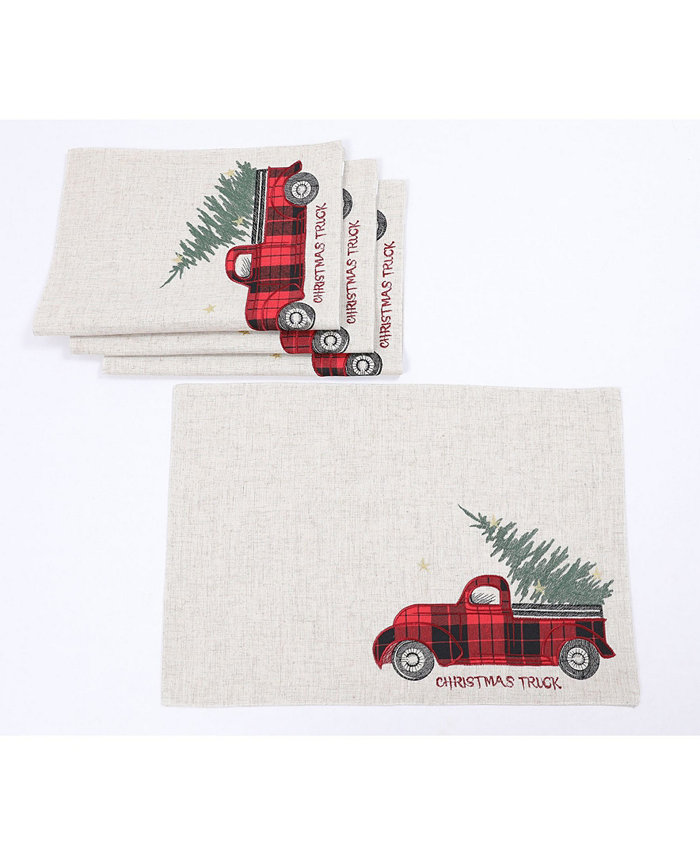 Manor Luxe Vintage Tartan Truck with Christmas Tree Placemats 14 x 20 Set of 4