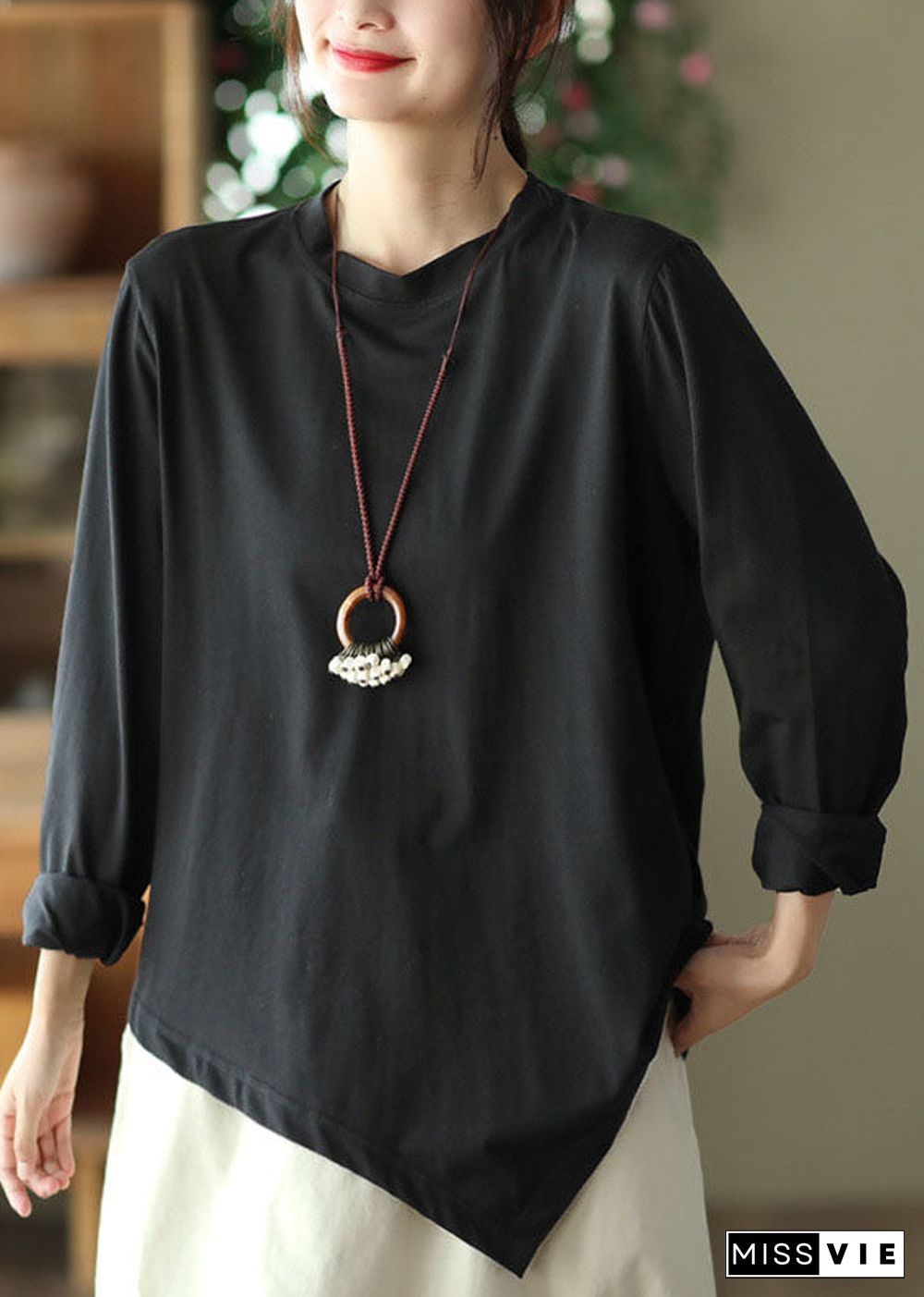 Khaki Oversized Cotton Shirt Top Asymmetrical Design Spring