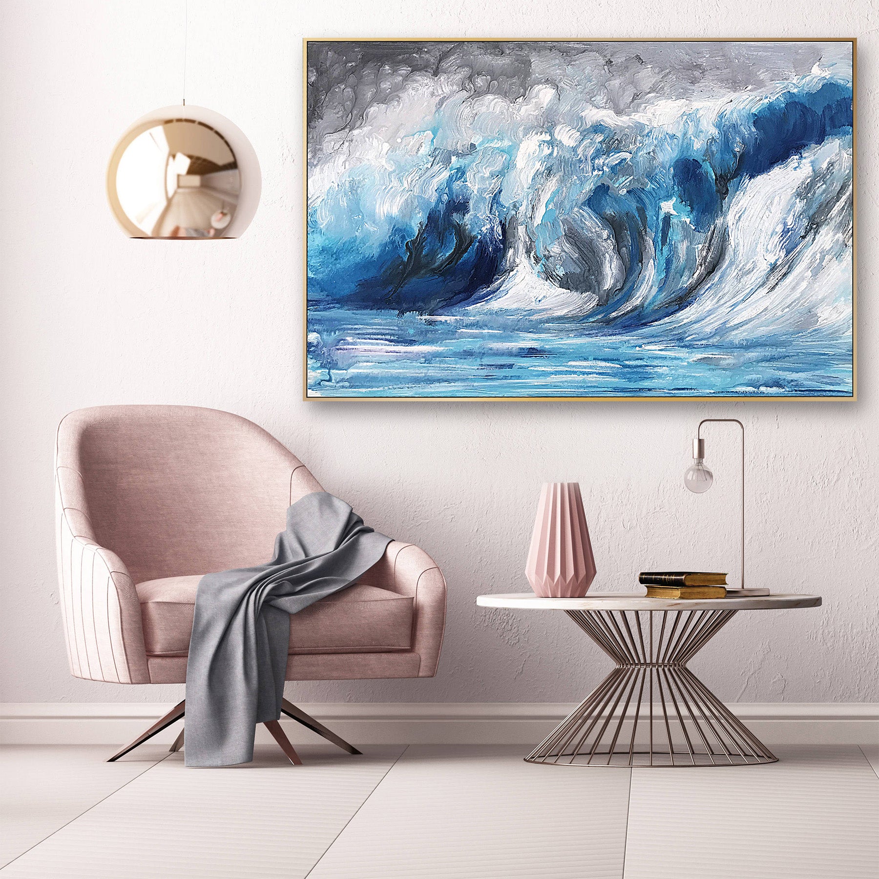 Ocean Waves Hand Painted Art Painting With 120X80 Cm Frame Soaap0010