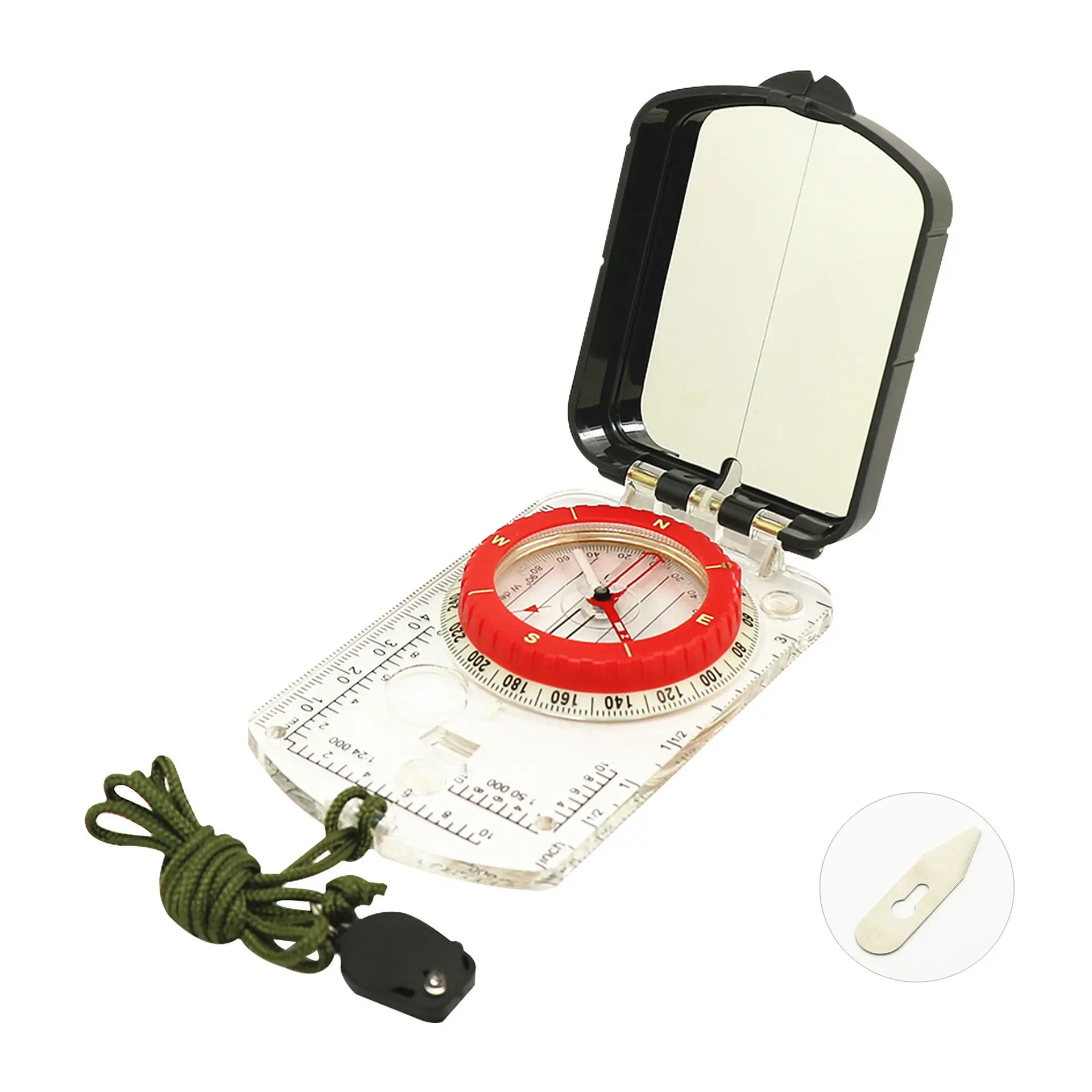 Multi function Map Scale Ruler Compass Outdoor with Magnifier and Steel reflector Mirror For Survival Hiking Camping