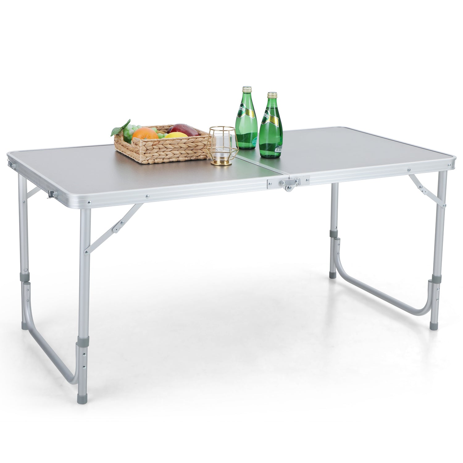 Alpha Camp Portable Folding Camping Table Aluminum Frame Rectangular Outdoor Picnic Table with Adjustable Height， Silver