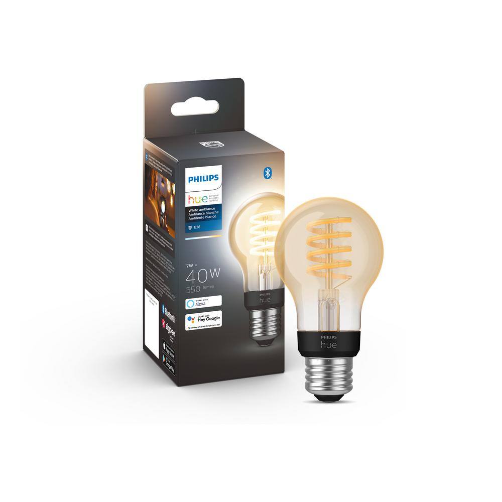 Philips Hue 40-Watt Equivalent A19 Smart LED Vintage Edison Tuneable White Light Bulb with Bluetooth (1-Pack) 563577