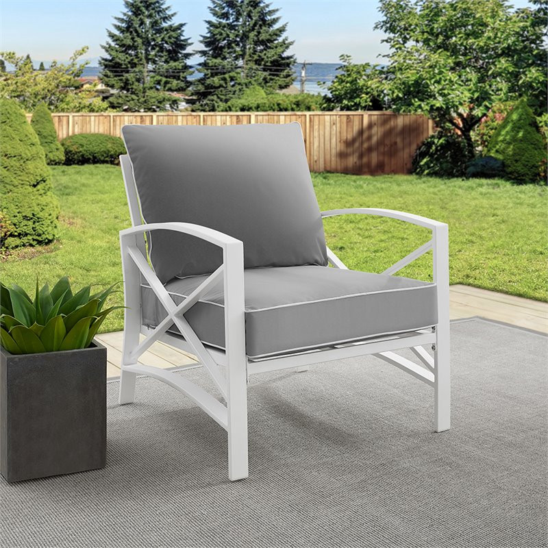 Home Square 2 Piece Patio Fabric Arm Chair Set in Gray and White   Contemporary   Outdoor Lounge Chairs   by Homesquare  Houzz