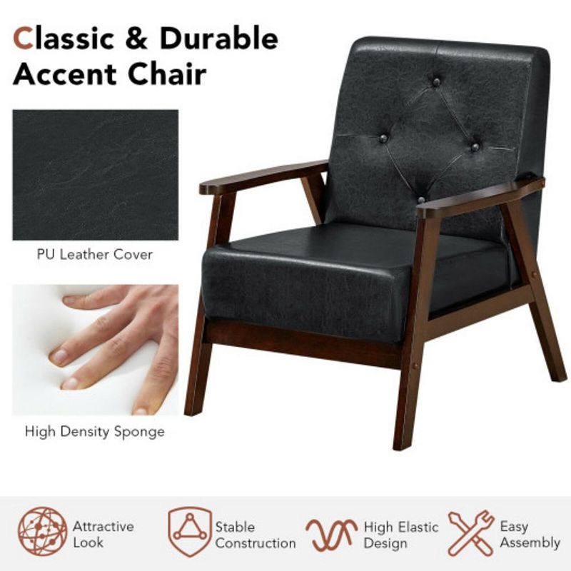 Classic Accent Armchair with Rubber Wood Legs and Armrests-Black