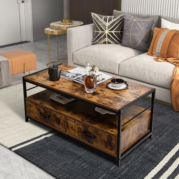 Costway Coffee Table with Storage Drawersand Shelf Coffee Table with - See Details