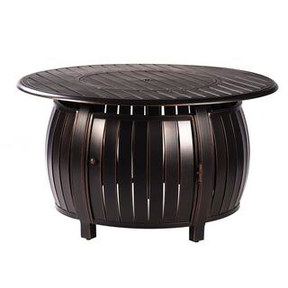 Oakland Living 44 in. Round Aluminum Outdoor Propane Fire Table with Fire Beads Lid and Covers in Copper HDITALY-FPT-AC