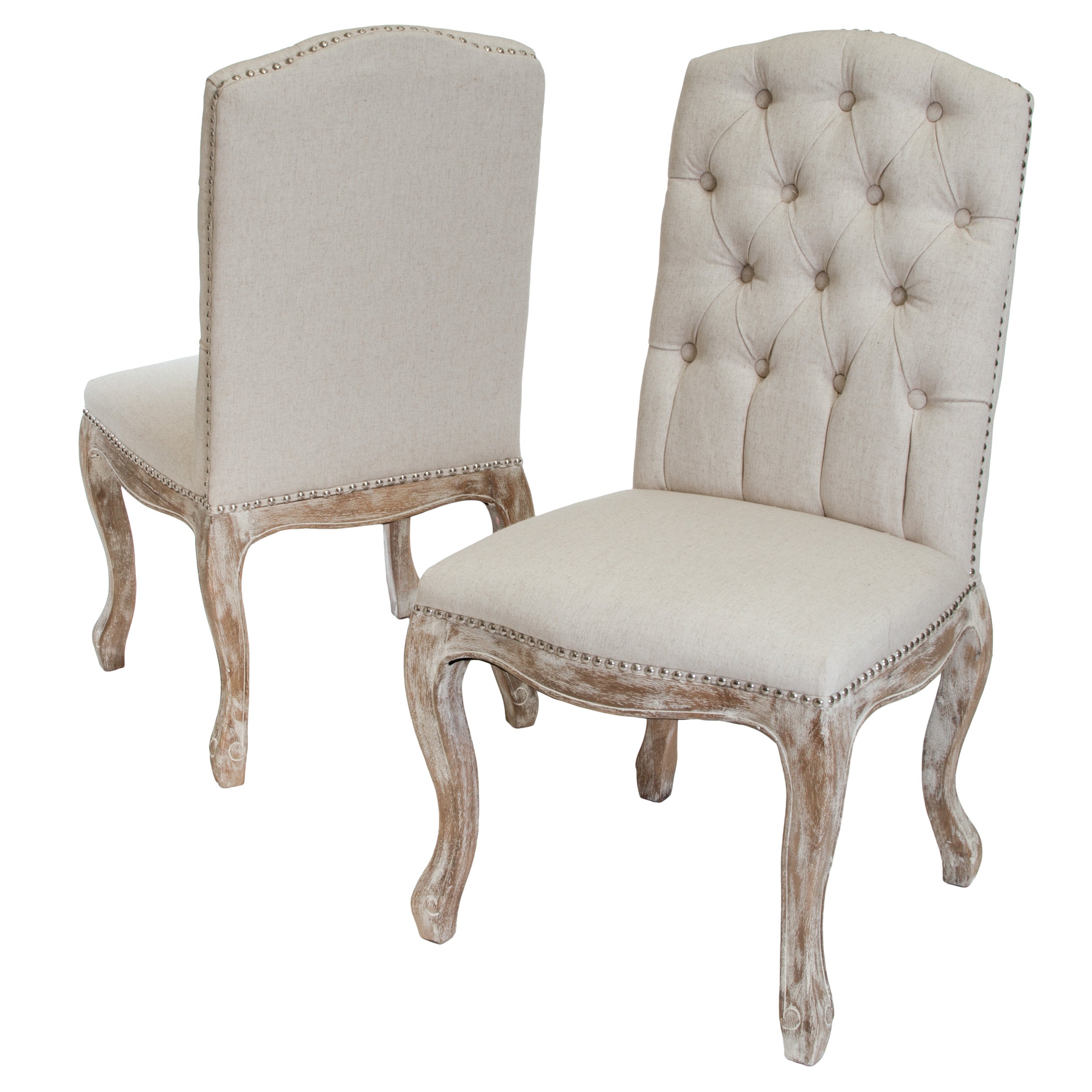 Jolie Traditional Button Tufted Fabric Dining Chairs with Curved Legs (Set of 2)