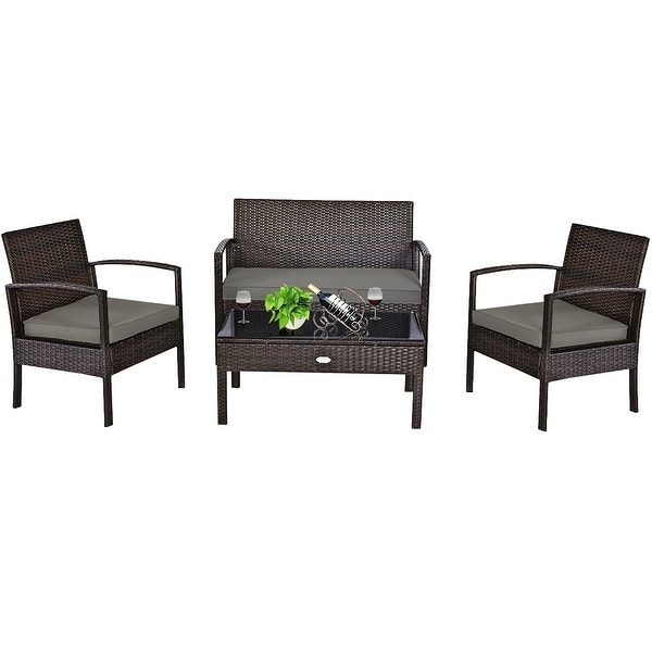 4 PCS Patio Furniture Set Rattan Chair Wicker Set