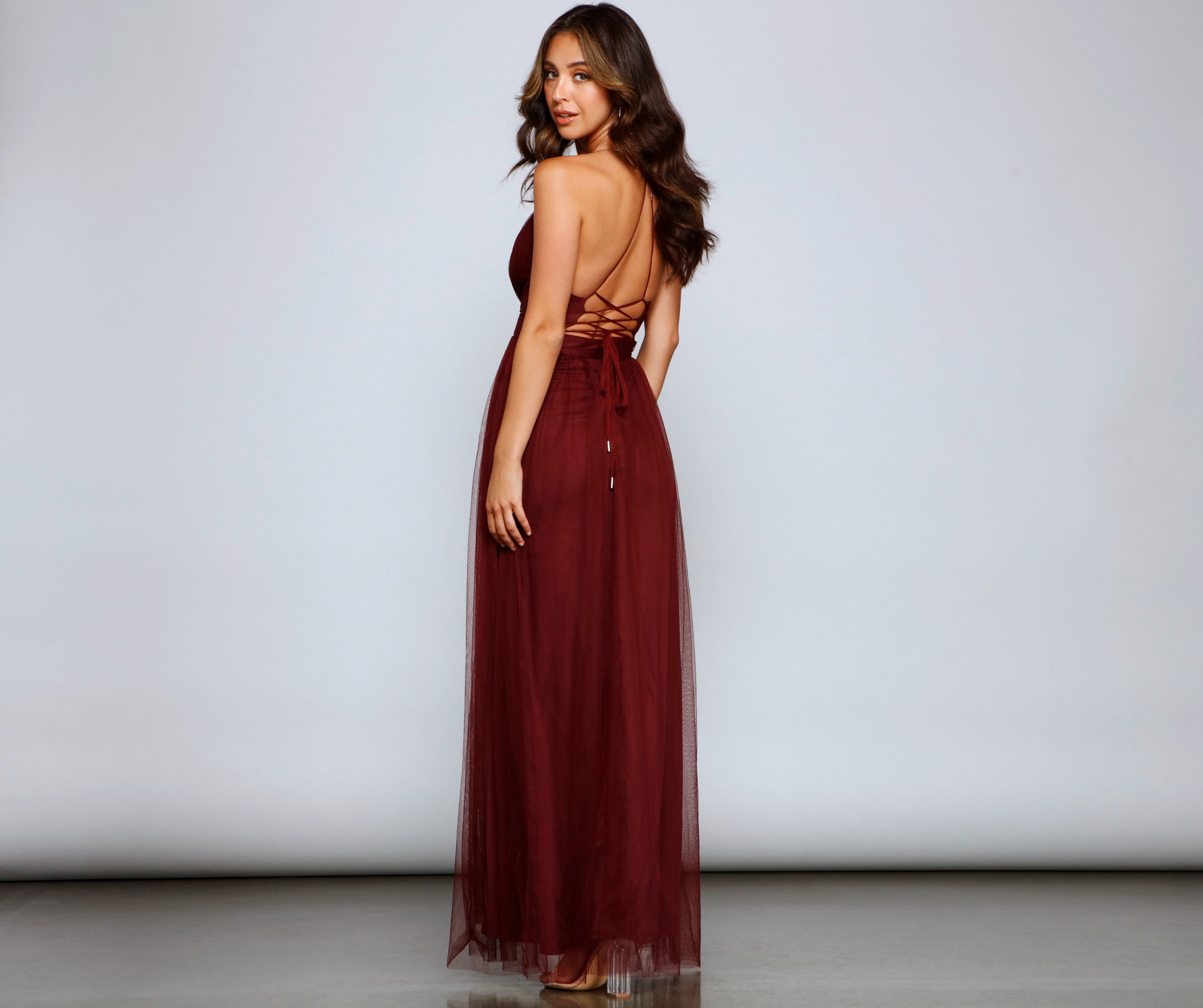 Saylor Formal Double Slit Tulle Dress