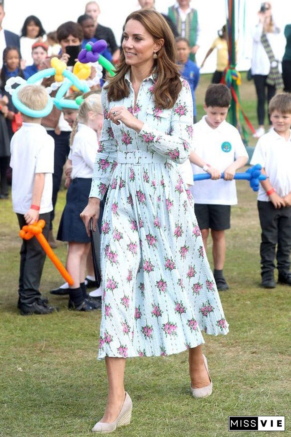 Kate Middleton Floral Print Belted Shirt Dress