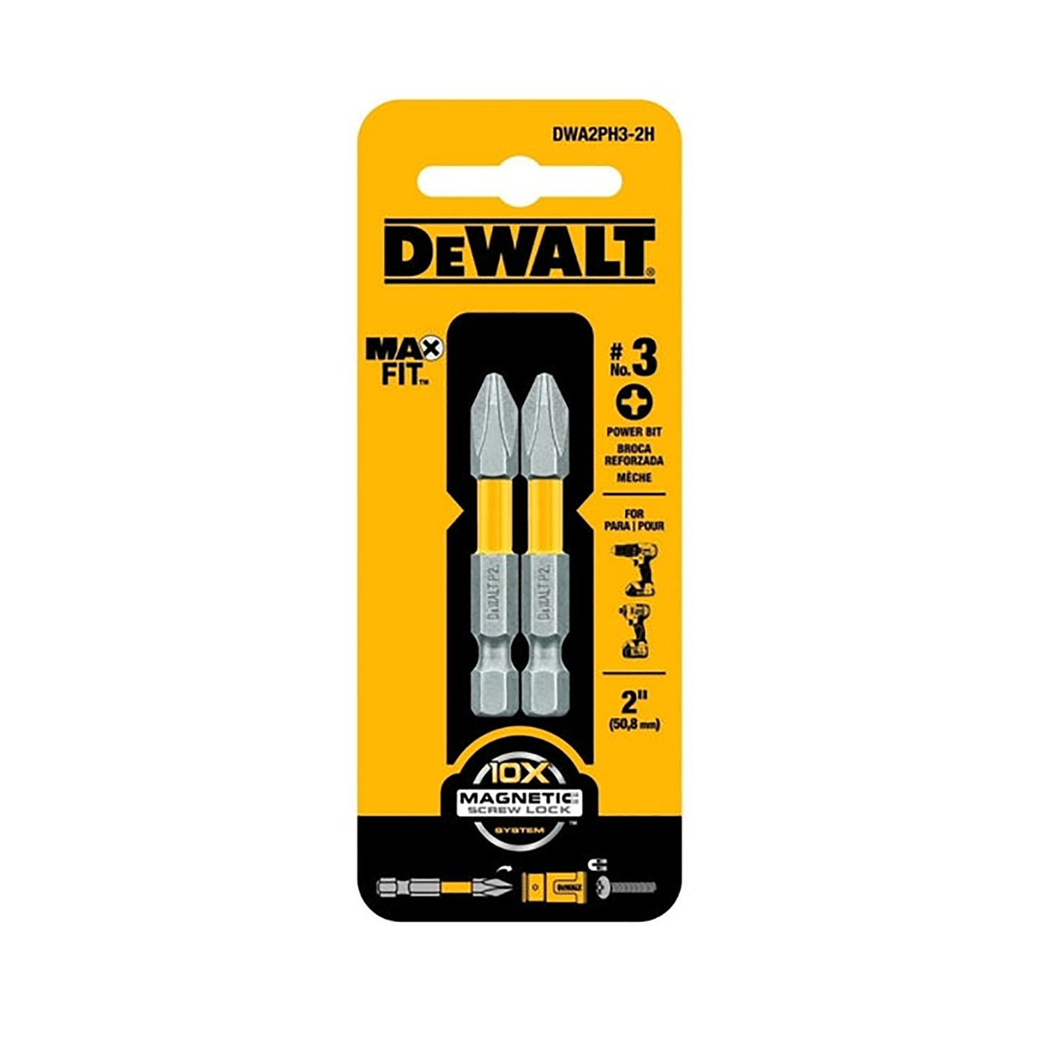 DW Max Fit Phillips #3 X 2 in. L Power Bit S2 Tool Steel 2 pc