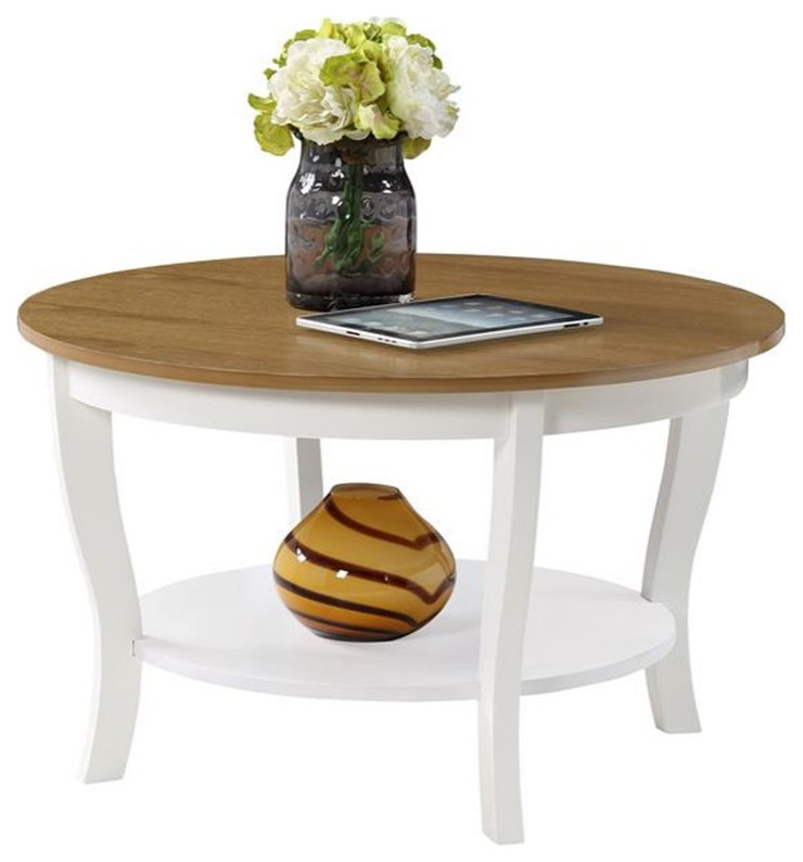 American Heritage Round Coffee Table in Driftwood and White Wood Finish   Transitional   Coffee Tables   by Homesquare  Houzz