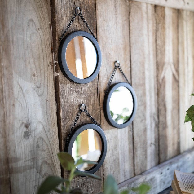 Set Of 3 Hanging Black Glass amp Metal Mirrors Foreside Home amp Garden