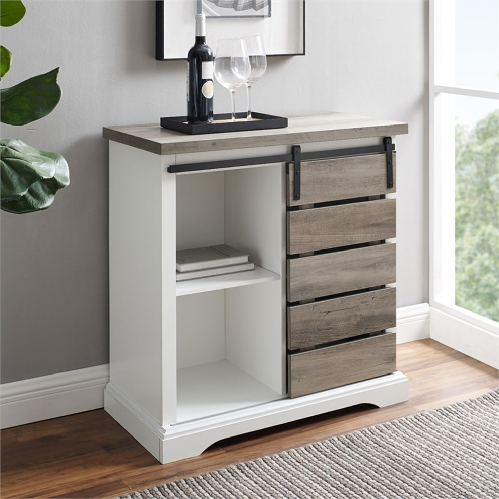 Bowery Hill 32 quotRustic Farmhouse TV Stand in Solid White and Grey Wash   Farmhouse   Entertainment Centers And Tv Stands   by Homesquare  Houzz