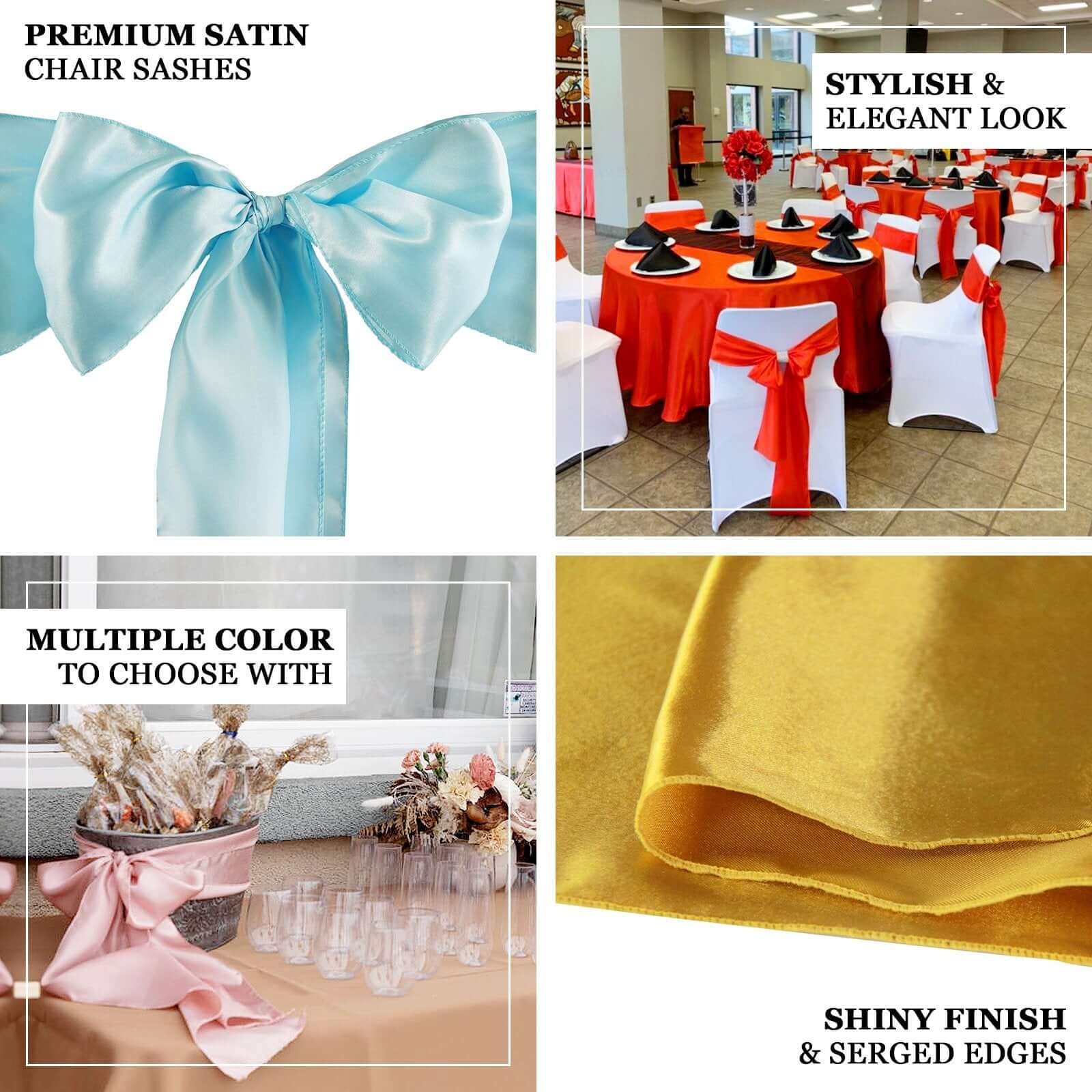 5 Pack Gold Satin Chair Sashes 6