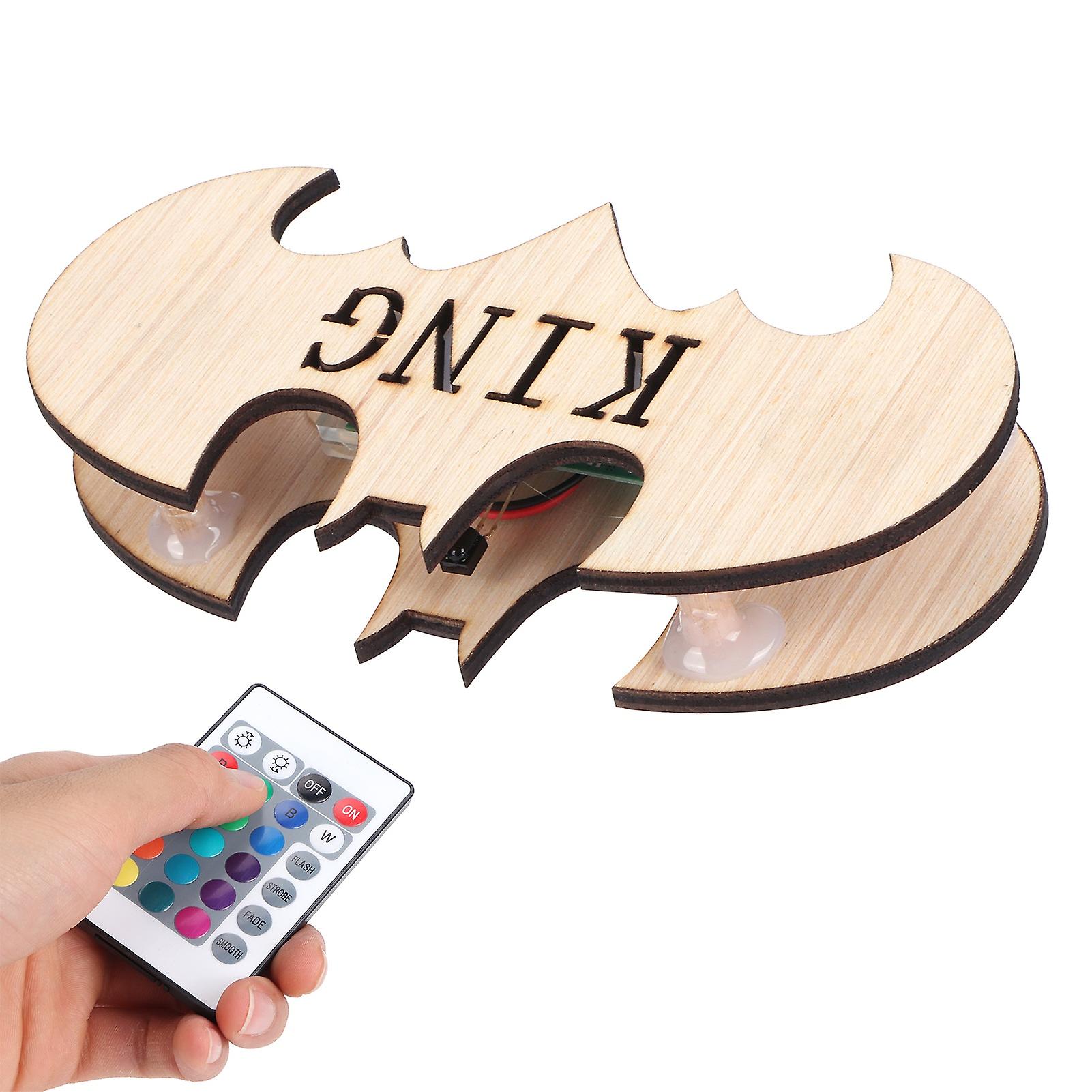 RGBW Night Light Bat-Shape USB LED Wooden Bedside Lamp with 24-Buttons Remote Control