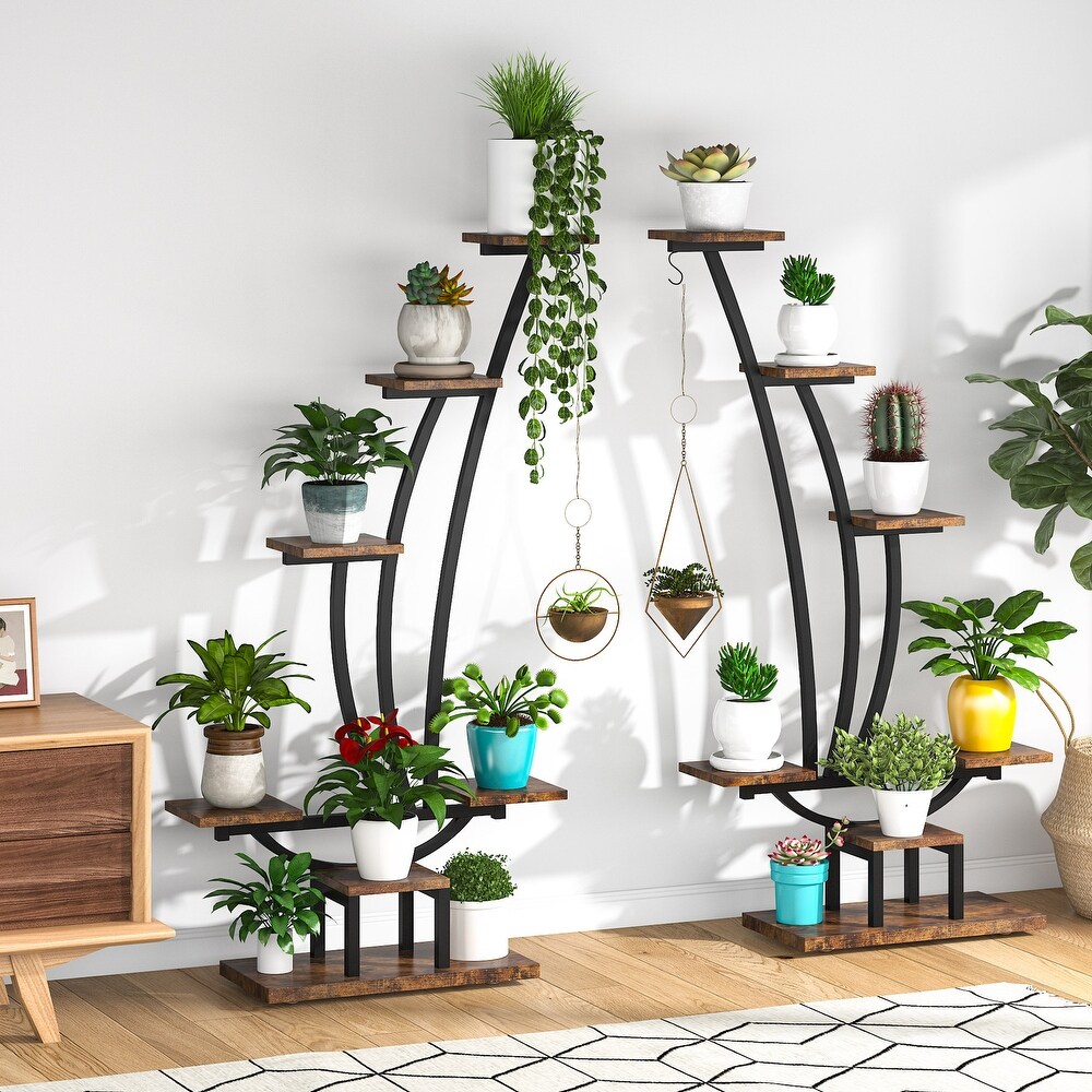 6 Tier Plant Stand Pack of 2  Multipurpose Flower Potted Plant Display Shelf Rack with 2 Hooks for Living Room Garden Balcony