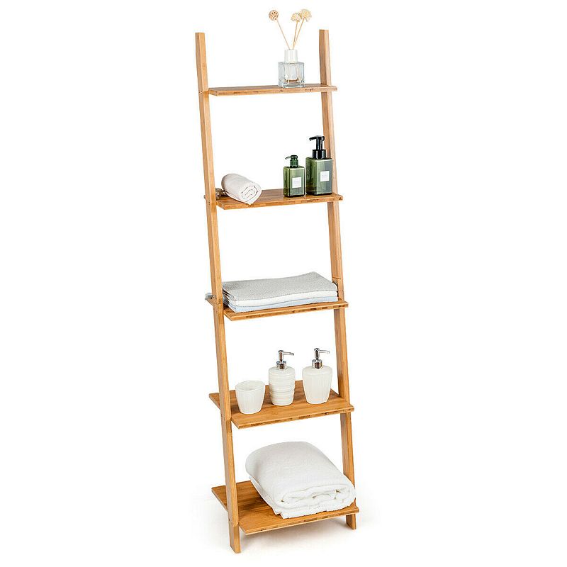 5-Tier Modern Wicker Wall-Leaning Display Ladder Bookshelf