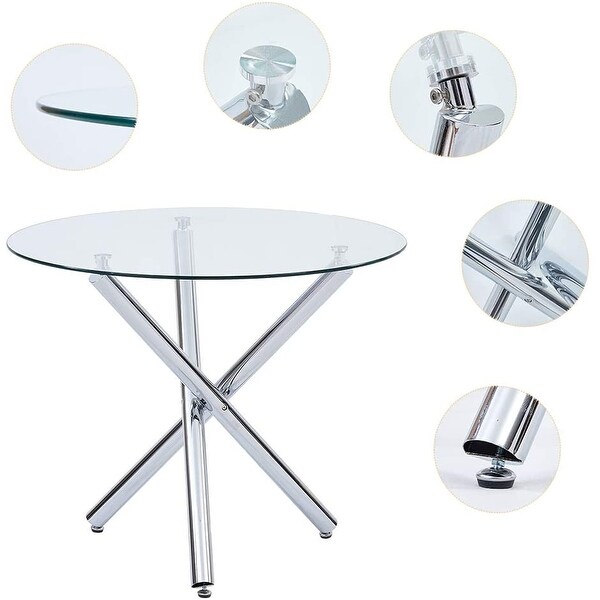 3 Piece Dining Table Set，Tempered Glass Table with 2 Chairs