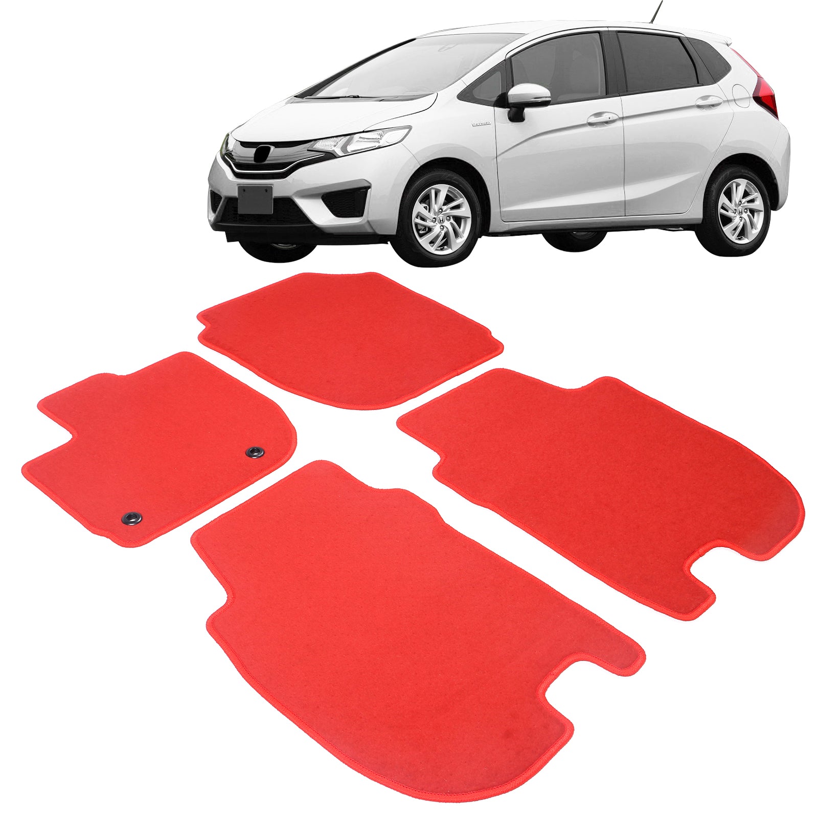 Ikon Motorsports Floor Mat Compatible With 2015-2018 Honda Fit Factory Fitment Red Nylon Front Rear Car Floor Mats Liner Carpets Replacement 4PCS